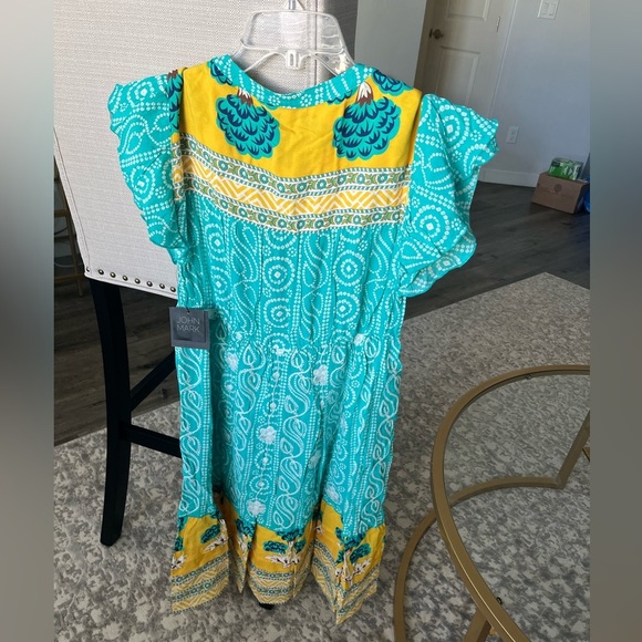 NWT John Mark Floral Spring Flutter Sleeve Dress, Turquoise and Yellow, XS - Picture 5 of 6